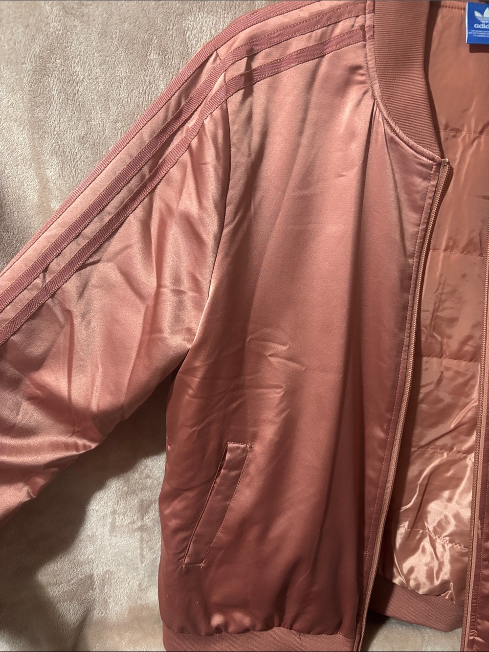 adidas Satin Bomber Jacket in Rose - Picture 10 of 12